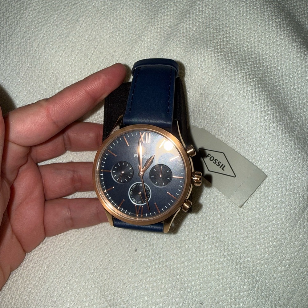 Fossil Grant Chronograph Navy Leather Watch
